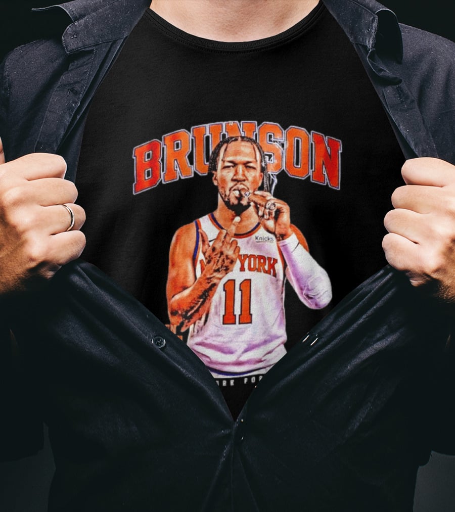 Jalen Brunson Middle Finger New York Knicks NBA Point Guard Brunson 11 Old Yolk Records Knicks T-Shirt