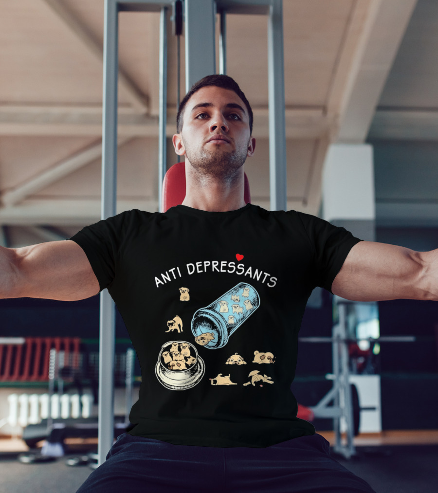 Anti Depressants Pug Puppies In Pill Bottle T-Shirt