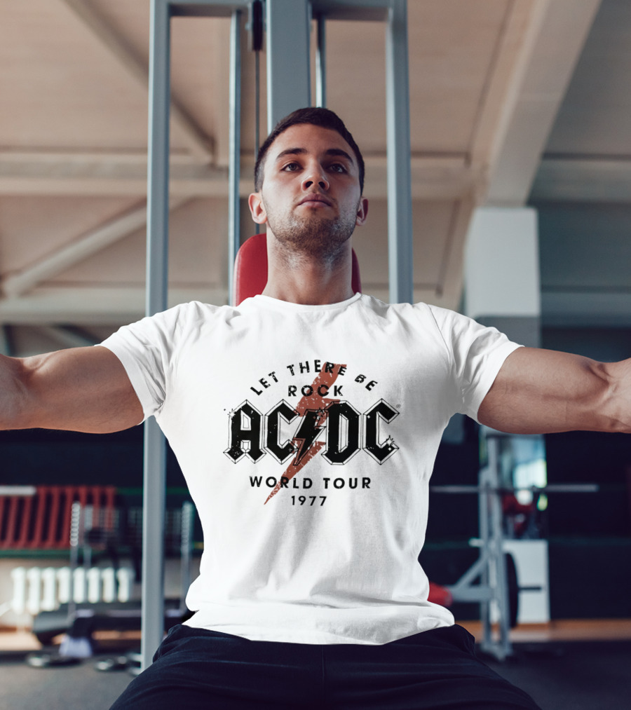 AC DC Let There Be Rock 1977 World Tour Lightning Bolt T-Shirt