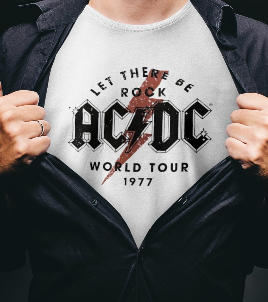 AC DC Let There Be Rock 1977 World Tour Lightning Bolt T-Shirt
