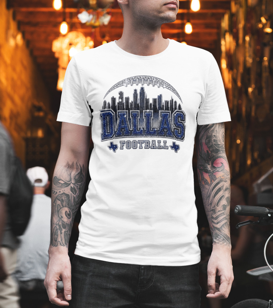 Dallas Football Skyline Rhinestone Texas Cityscape T-Shirt