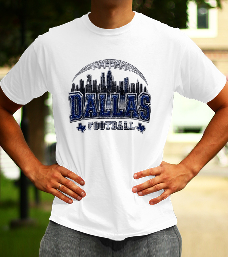 Dallas Football Skyline Rhinestone Texas Cityscape T-Shirt