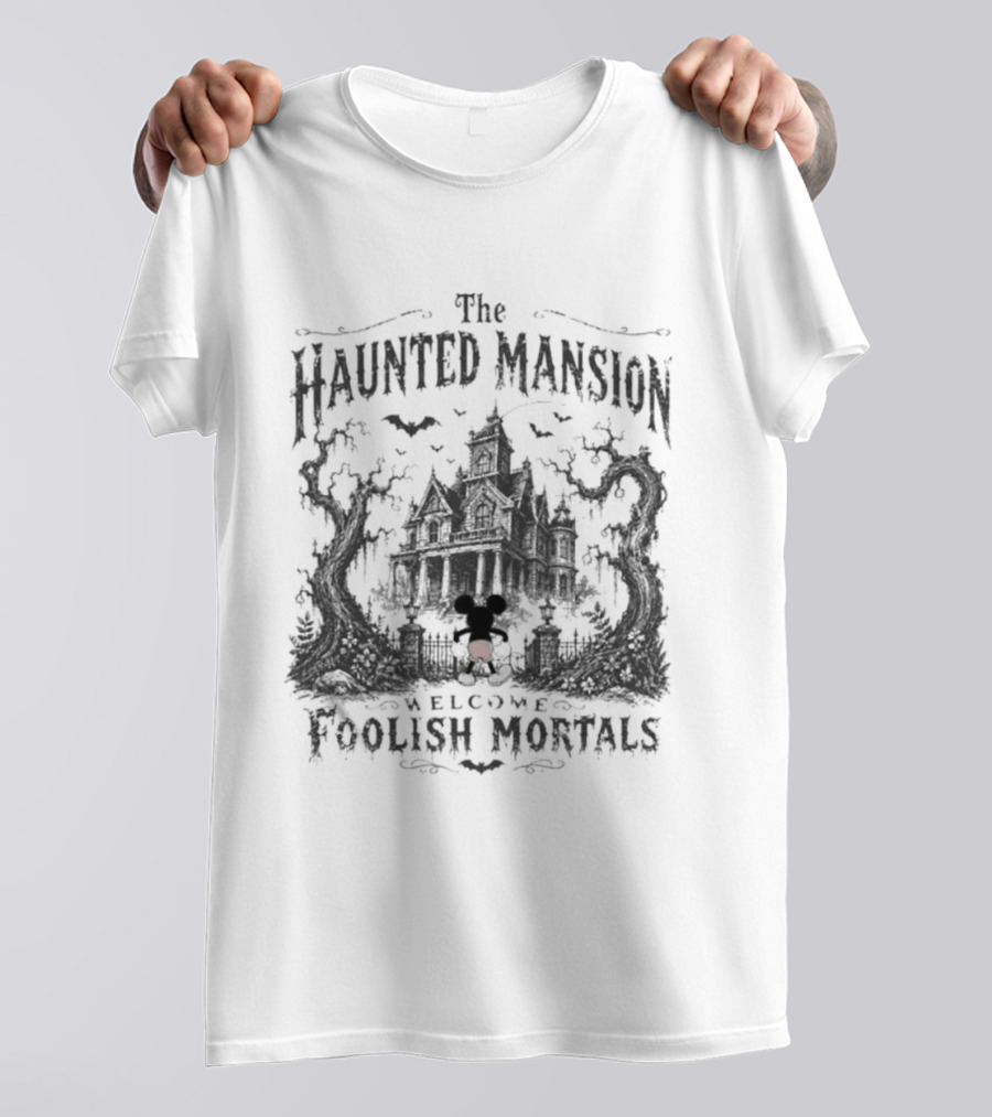 The Haunted Mansion Welcome Foolish Mortals Disney Halloween Mickey T-Shirt