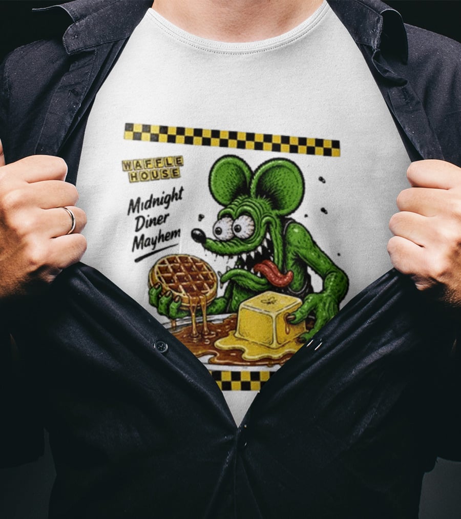 Rat Fink Waffle House Midnight Diner Mayhem Stay Golden T-Shirt