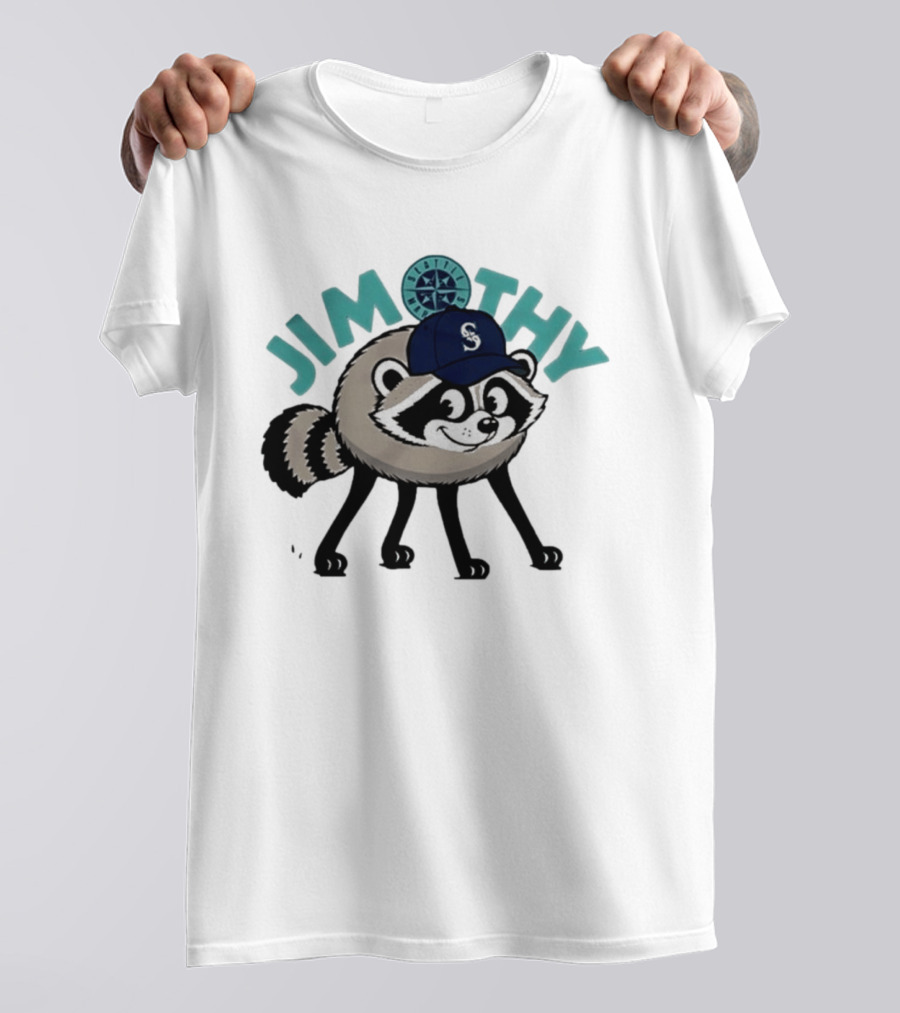 Seattle Mariners Jimothy Raccoon Character With Team Cap And Compass T-Shirt