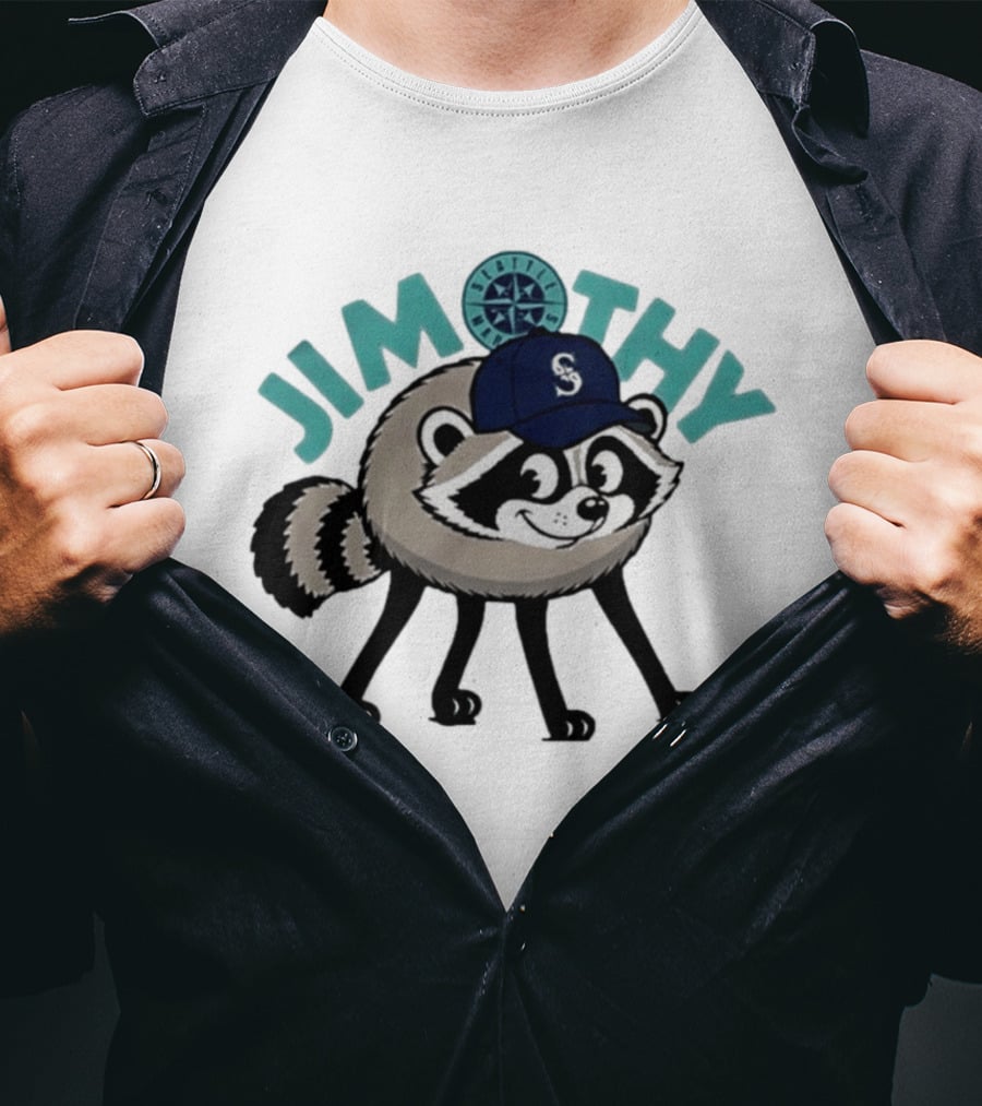 Seattle Mariners Jimothy Raccoon Character With Team Cap And Compass T-Shirt