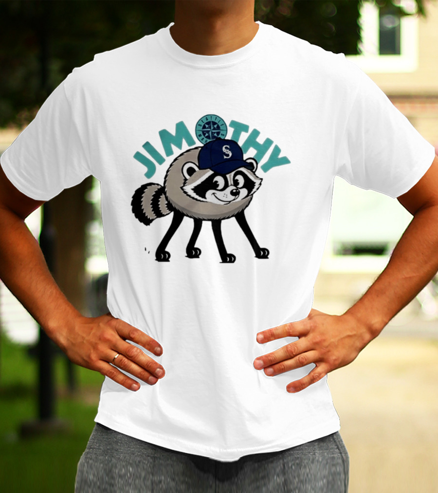 Seattle Mariners Jimothy Raccoon Character With Team Cap And Compass T-Shirt