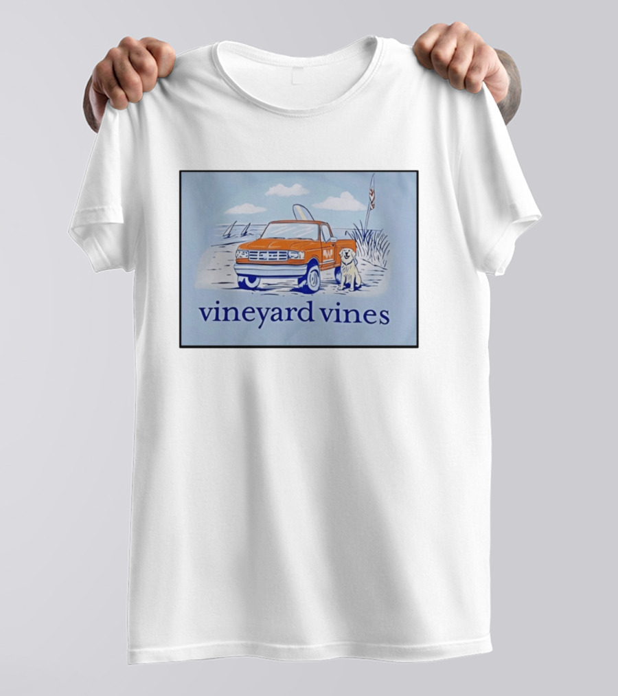 Vineyard Vines Beach Dog And Surf Truck Scene With Golden Retriever T-Shirt