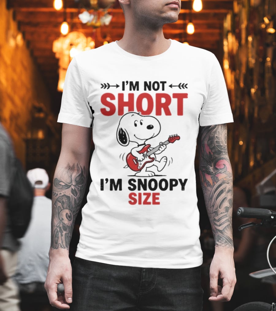 Snoopy Beagle Cartoon I'm Not Short I'm Snoopy Size Guitar Music T-Shirt