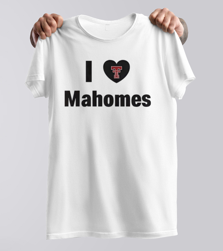 Texas Tech Red Raiders I Love Mahomes Double Heart Black T-Shirt