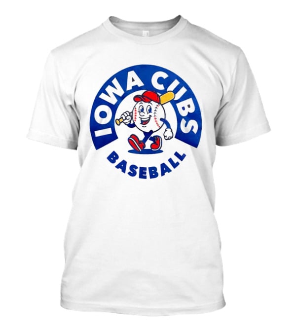 Iowa Cubs MLB Baseball Cartoon Walking Ball Bat Red Cap T-Shirt