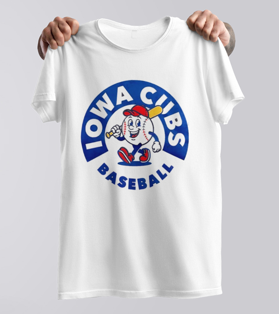 Iowa Cubs MLB Baseball Cartoon Walking Ball Bat Red Cap T-Shirt