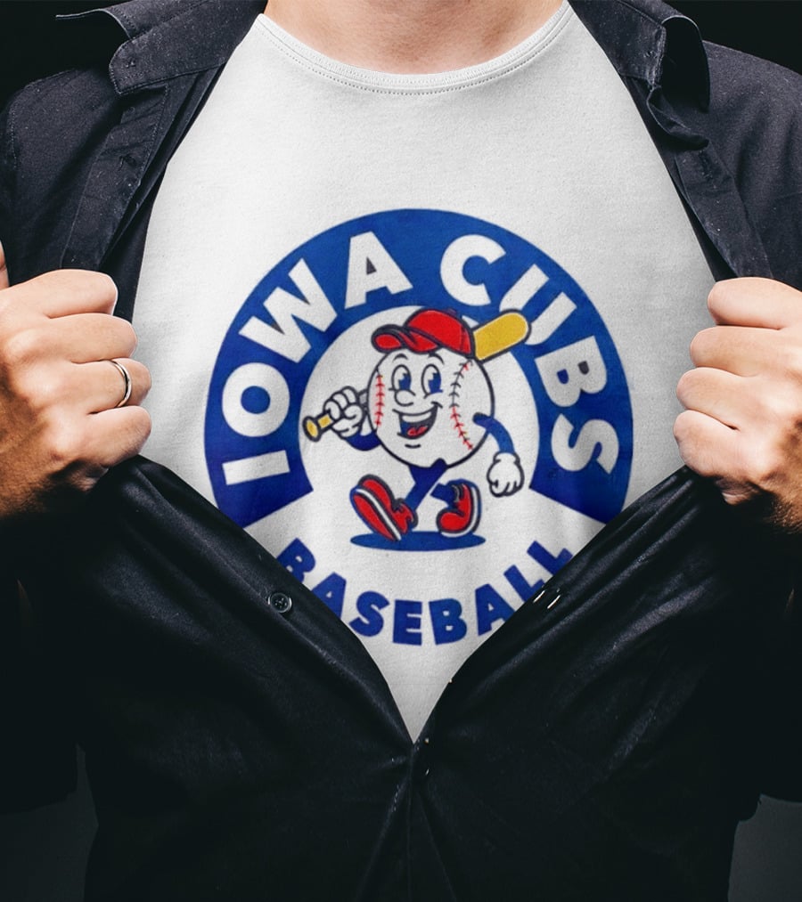 Iowa Cubs MLB Baseball Cartoon Walking Ball Bat Red Cap T-Shirt