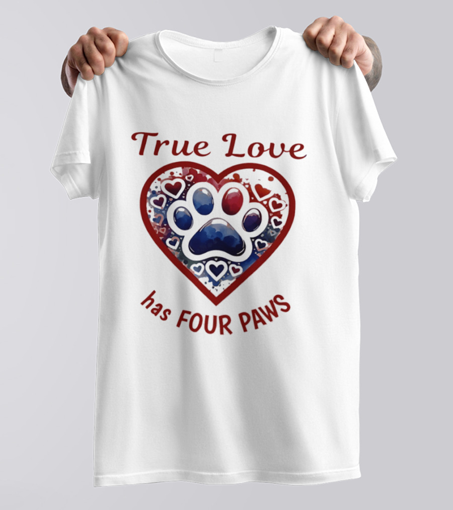 True Love Has Four Paws Heart Paw Print Dog Lover T-Shirt