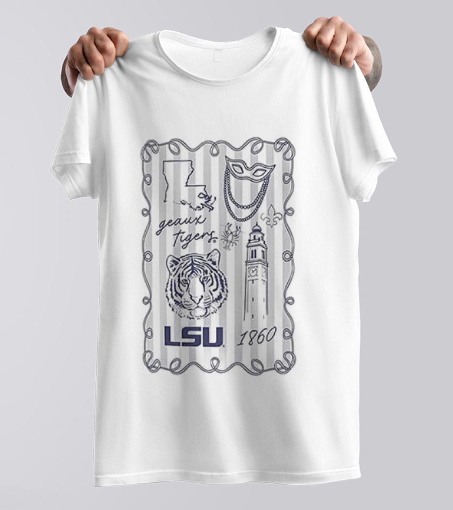 LSU Tigers Geaux Tigers Campus Sketch Frame With LSU And Tiger T-Shirt