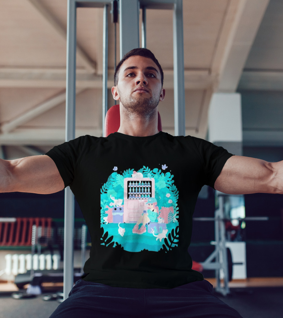 Cat Vending Machine Pastel Aesthetic With Sitting Girl And Cats T-Shirt