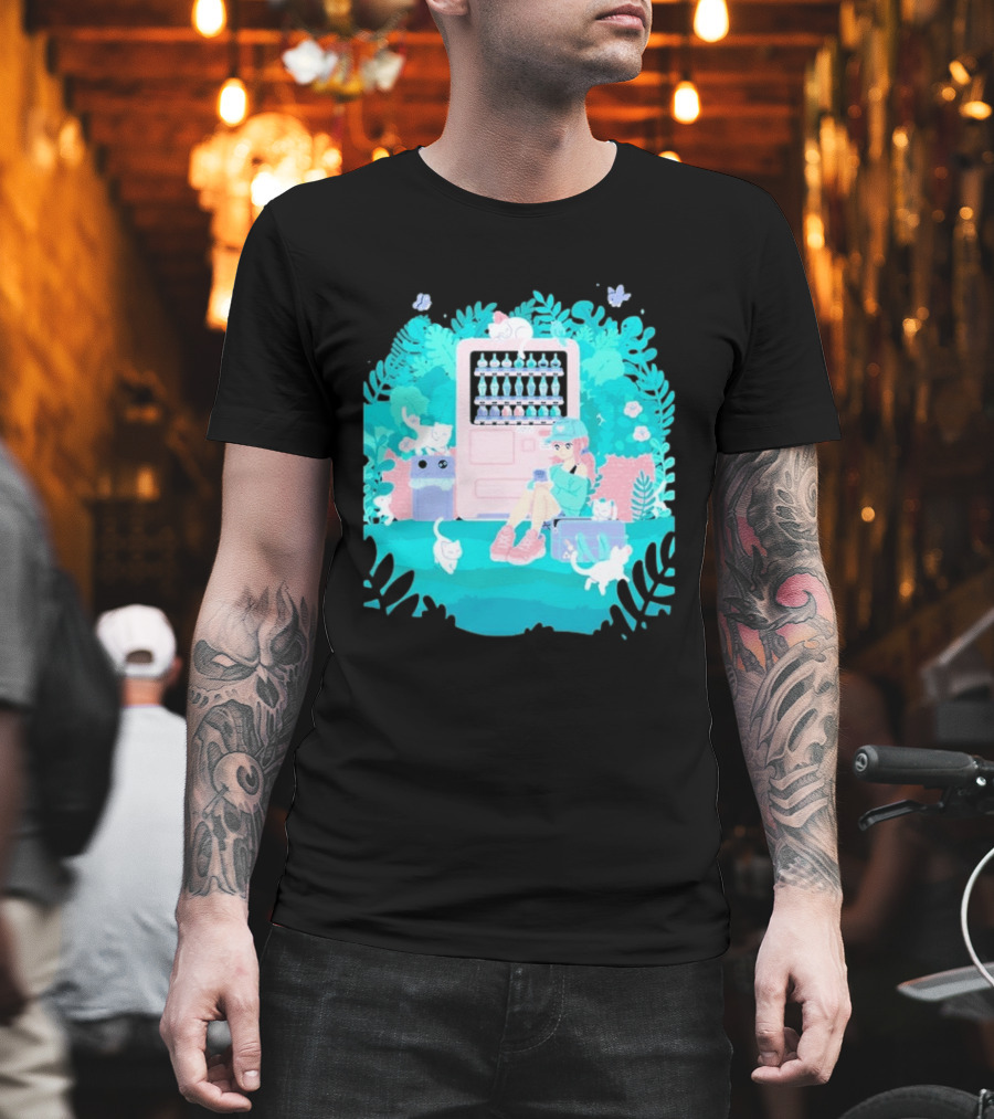 Cat Vending Machine Pastel Aesthetic With Sitting Girl And Cats T-Shirt