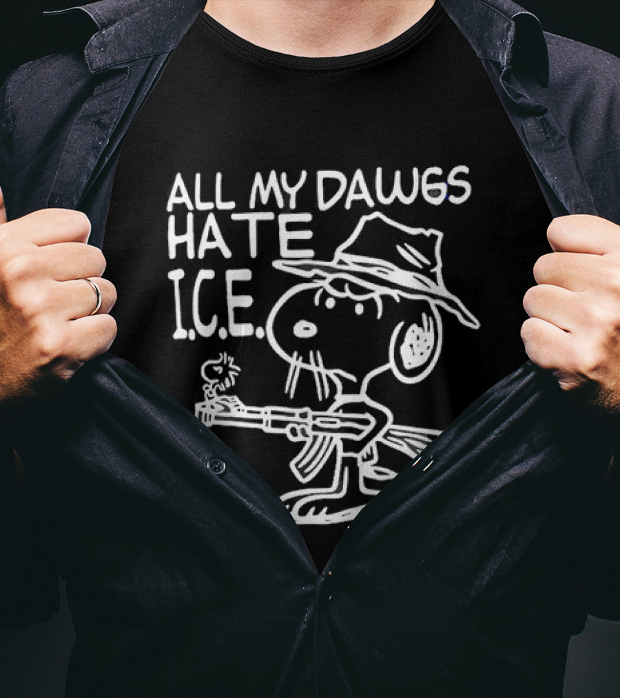 Snoopy Cowboy All My Dawgs Hate Ice Peanuts Character Funny Western T-Shirt