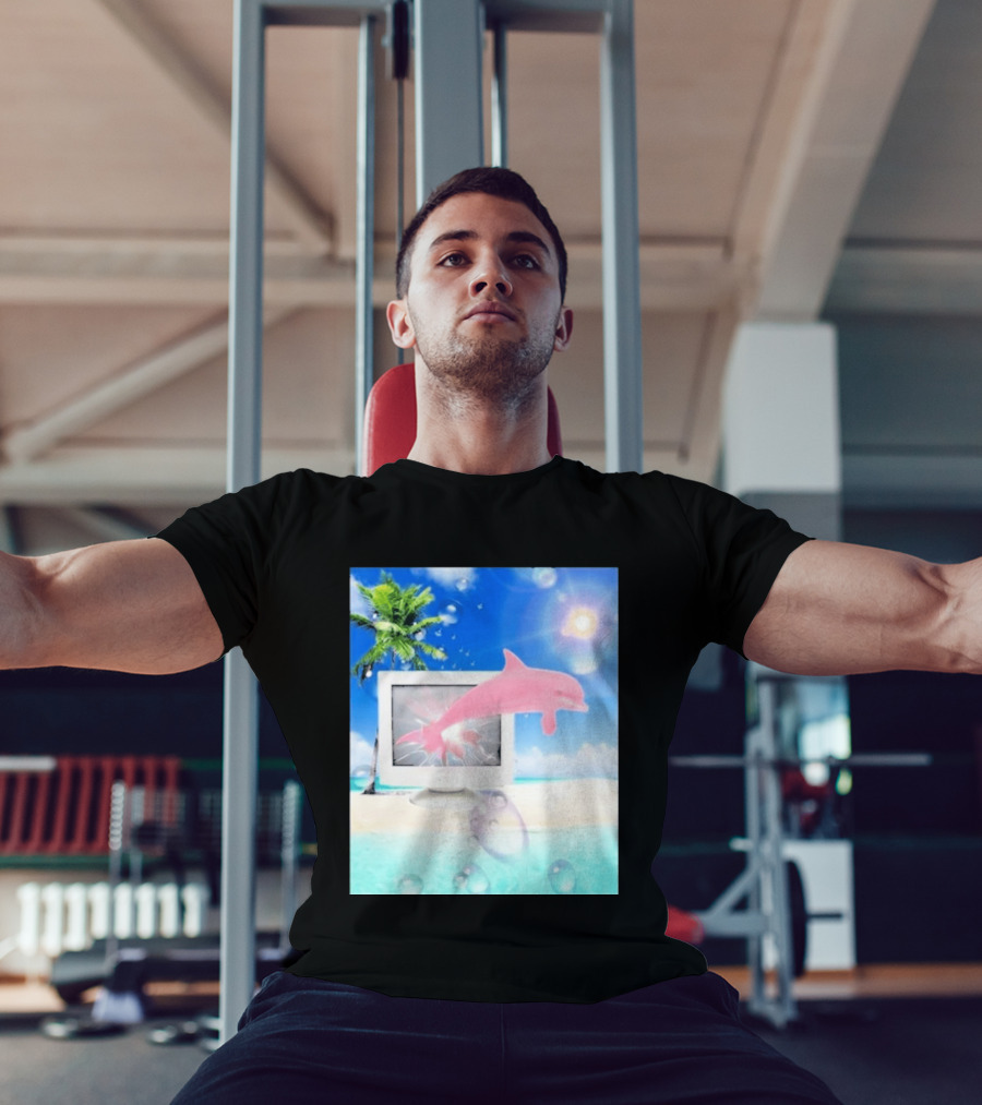 Frutiger Aero Y2k Vaporwave Palm Tree Pink Dolphin Cyberpunk Aesthetic T-Shirt