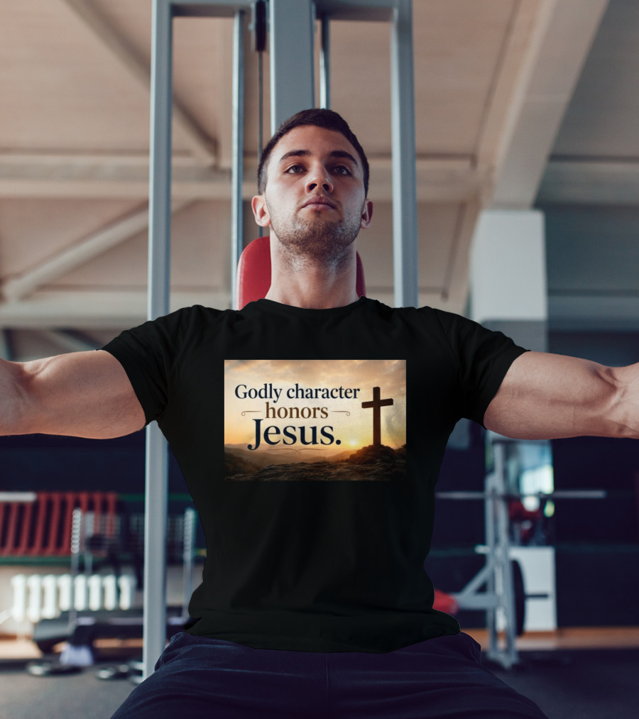 Godly Character Honors Jesus Cross At Sunset T-Shirt