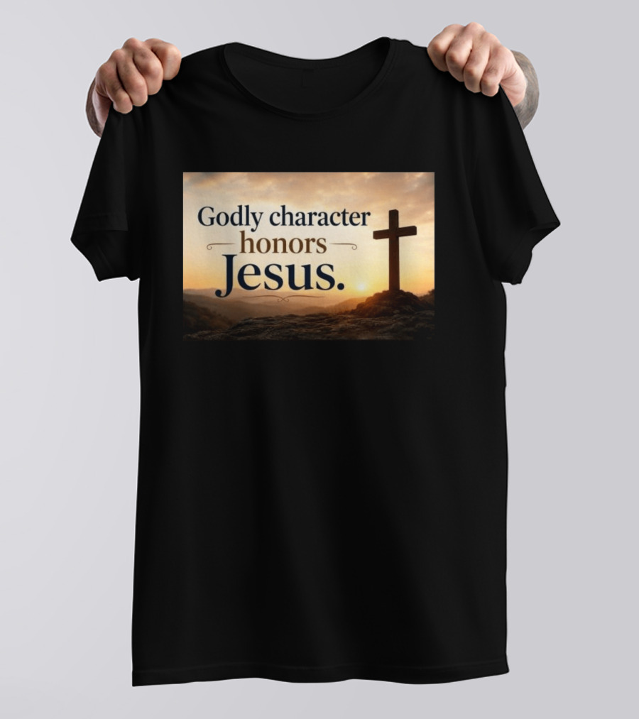 Godly Character Honors Jesus Cross At Sunset T-Shirt