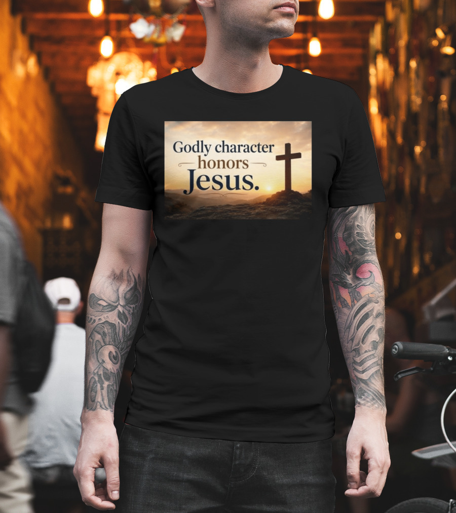 Godly Character Honors Jesus Cross At Sunset T-Shirt