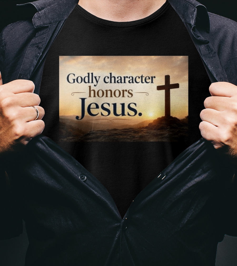 Godly Character Honors Jesus Cross At Sunset T-Shirt