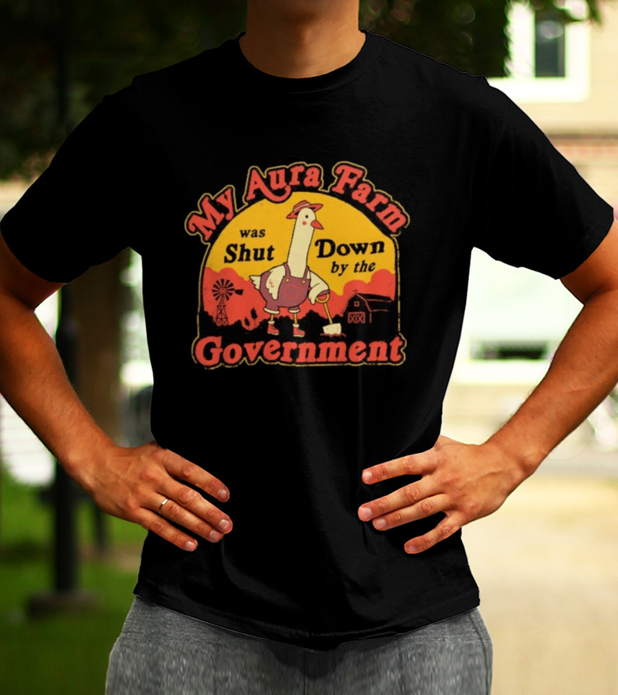 My Aura Farm Was Shut Down By The Government Goose Vintage Farmyard Scene T-Shirt