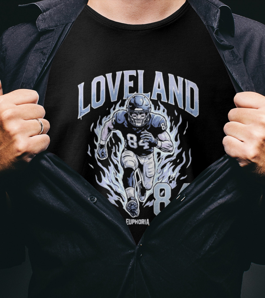 Loveland 84 Euphoria Football Player Blue Flames Athletic T-Shirt