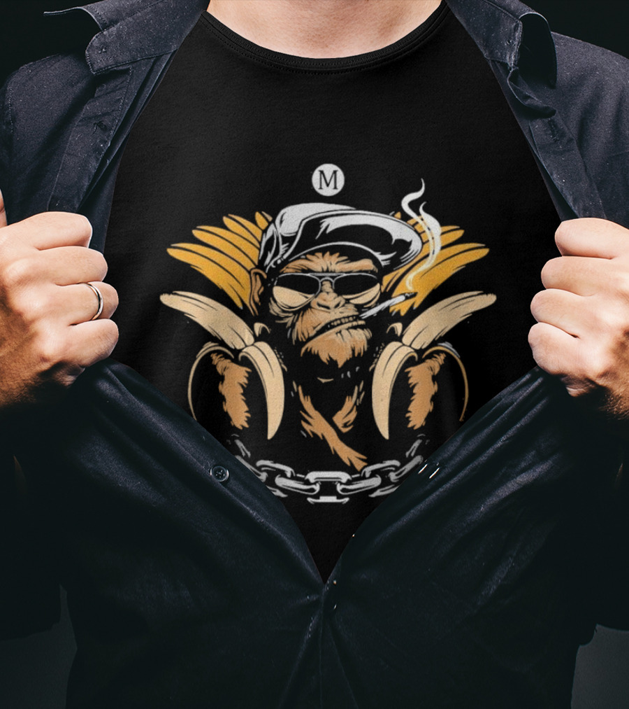 Monkey With Bananas Cool Smoking Shades Chain Hat T-Shirt