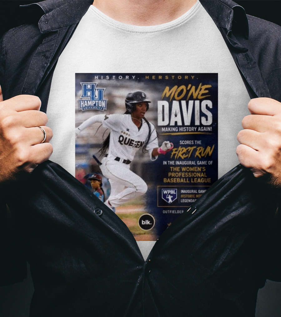Mo'ne Davis First Run Inaugural Women's Professional Baseball League LA Queens Hampton History T-Shirt