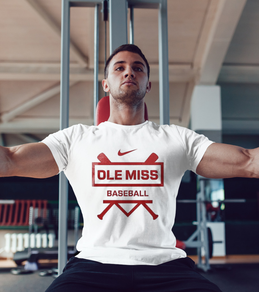 Ole Miss Baseball Nike Let's Go Rebell Crossed Bats T-Shirt