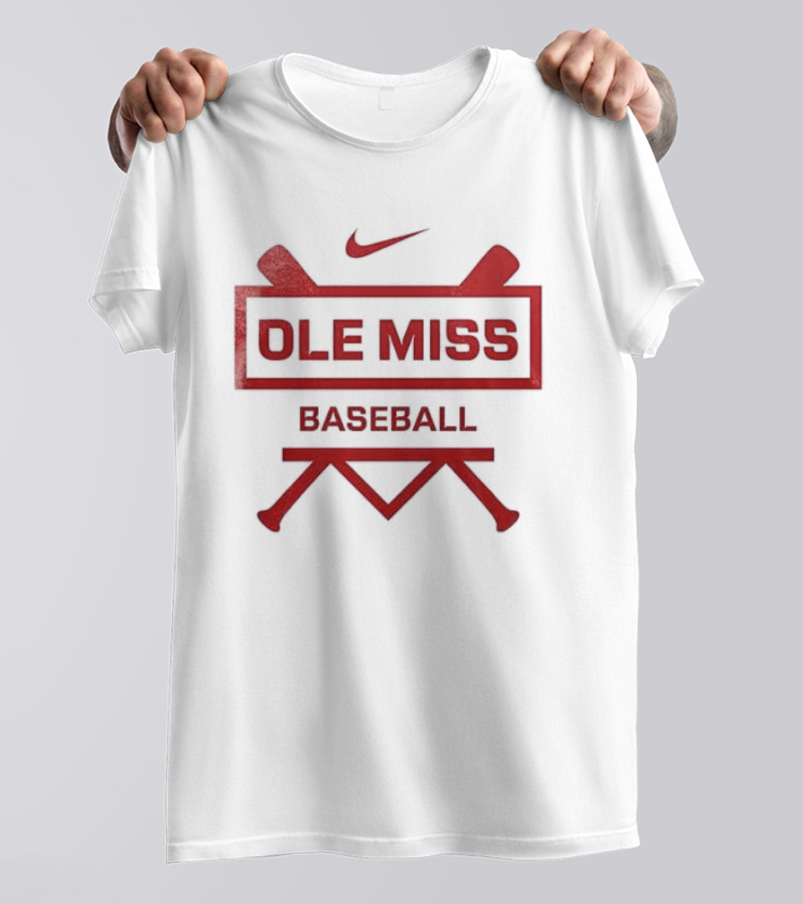 Ole Miss Baseball Nike Let's Go Rebell Crossed Bats T-Shirt