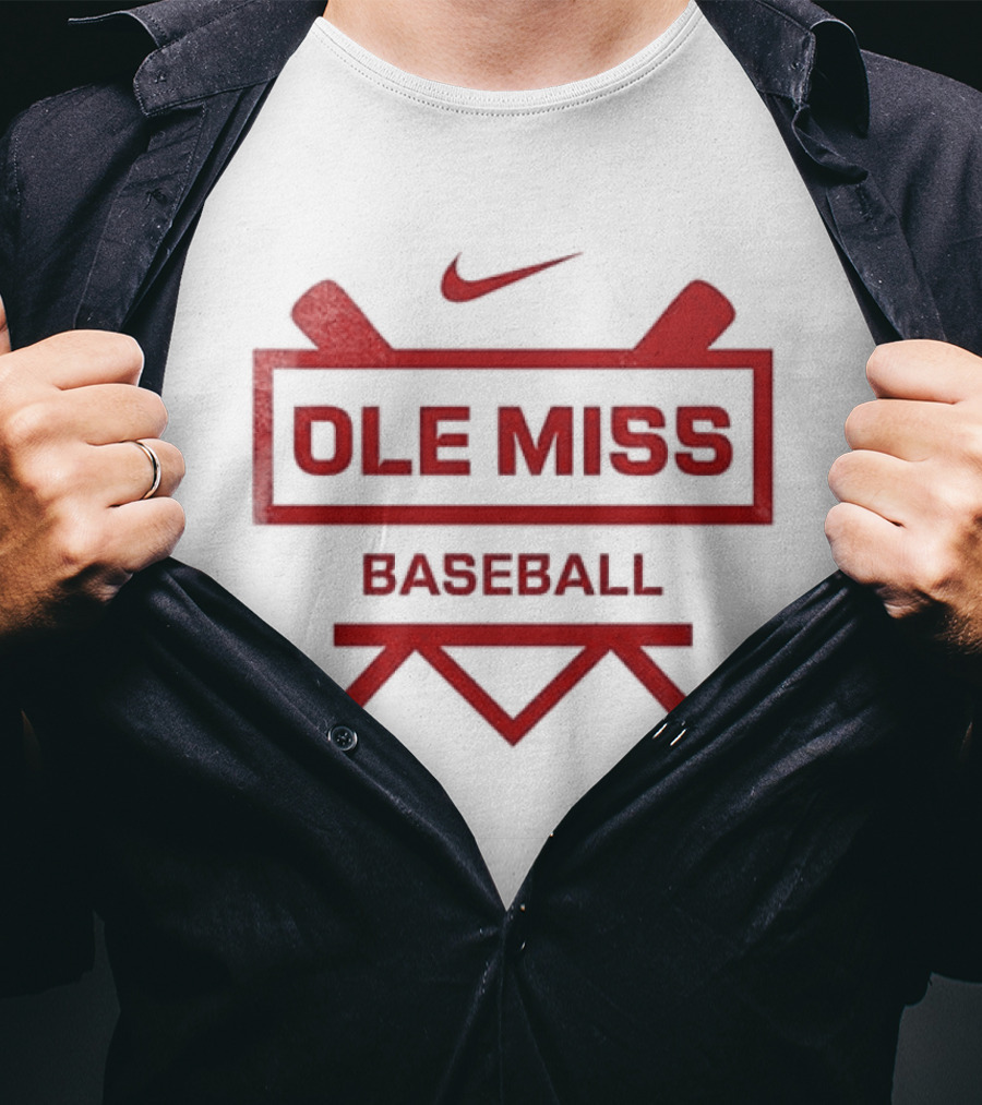 Ole Miss Baseball Nike Let's Go Rebell Crossed Bats T-Shirt