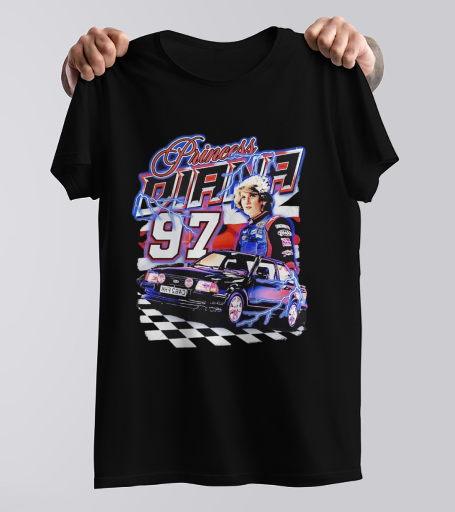 Princess Diana 97 Racing NASCAR Checkered Lightning Car T-Shirt