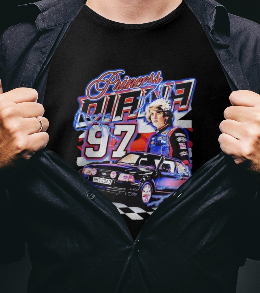 Princess Diana 97 Racing NASCAR Checkered Lightning Car T-Shirt