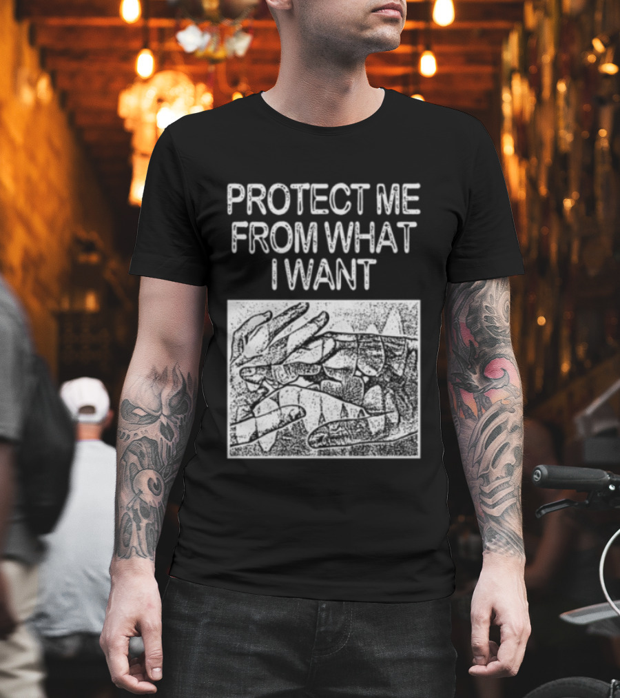Protect Me From What I Want Get A Real Job Kid Store Black T-Shirt