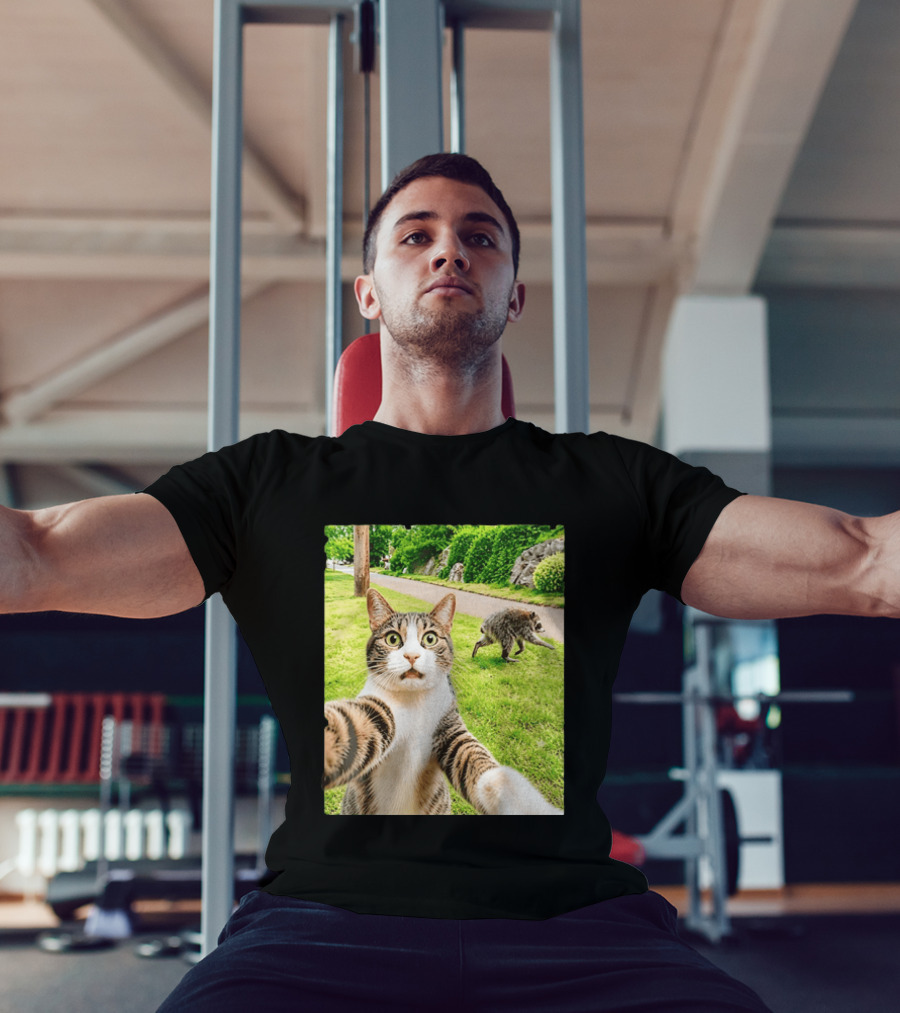 Tabby Cat Selfie With Jimothy Raccoon 2026 Seattle Legend Meme T-Shirt