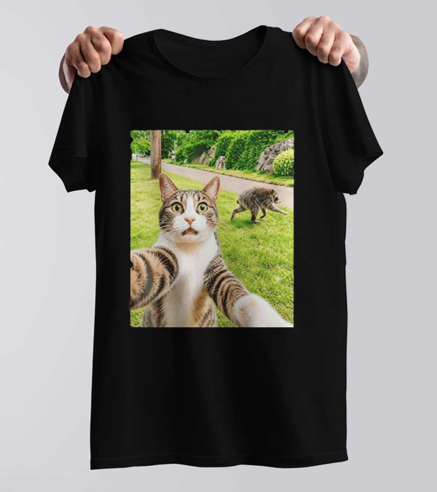 Tabby Cat Selfie With Jimothy Raccoon 2026 Seattle Legend Meme T-Shirt