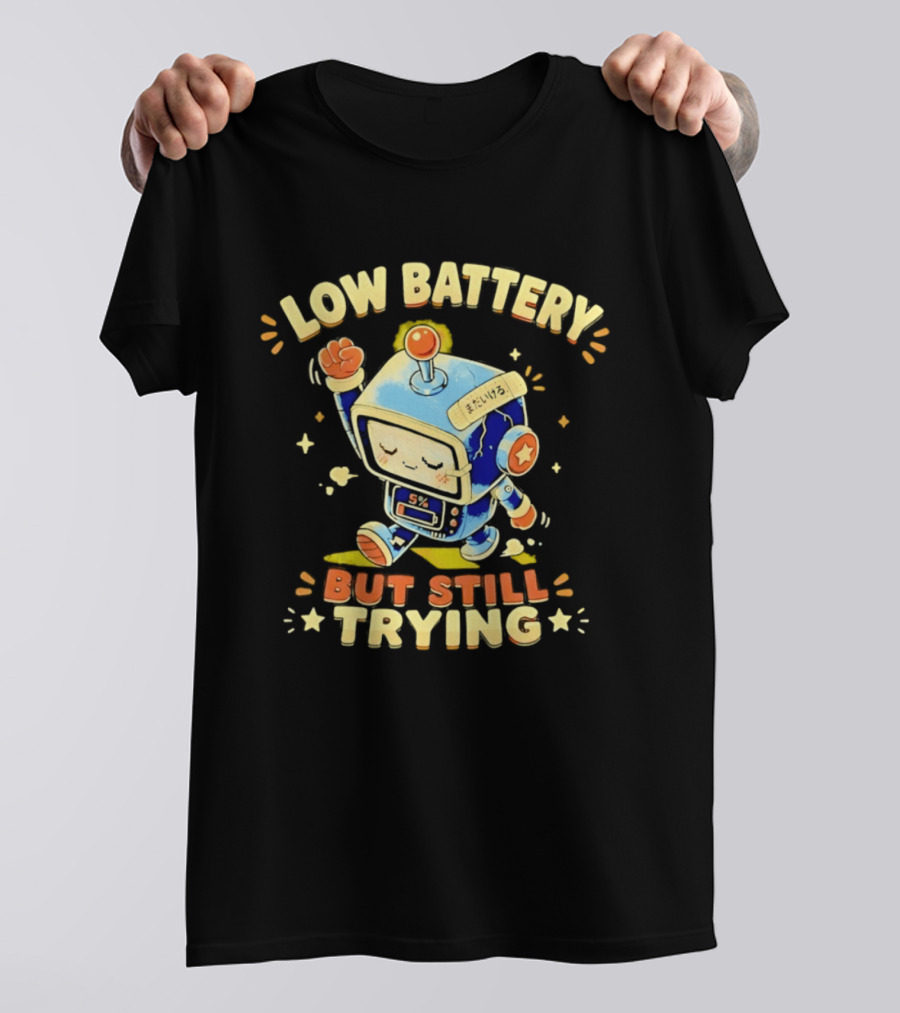 Low Battery But Still Trying Robot Retro Anime T-Shirt