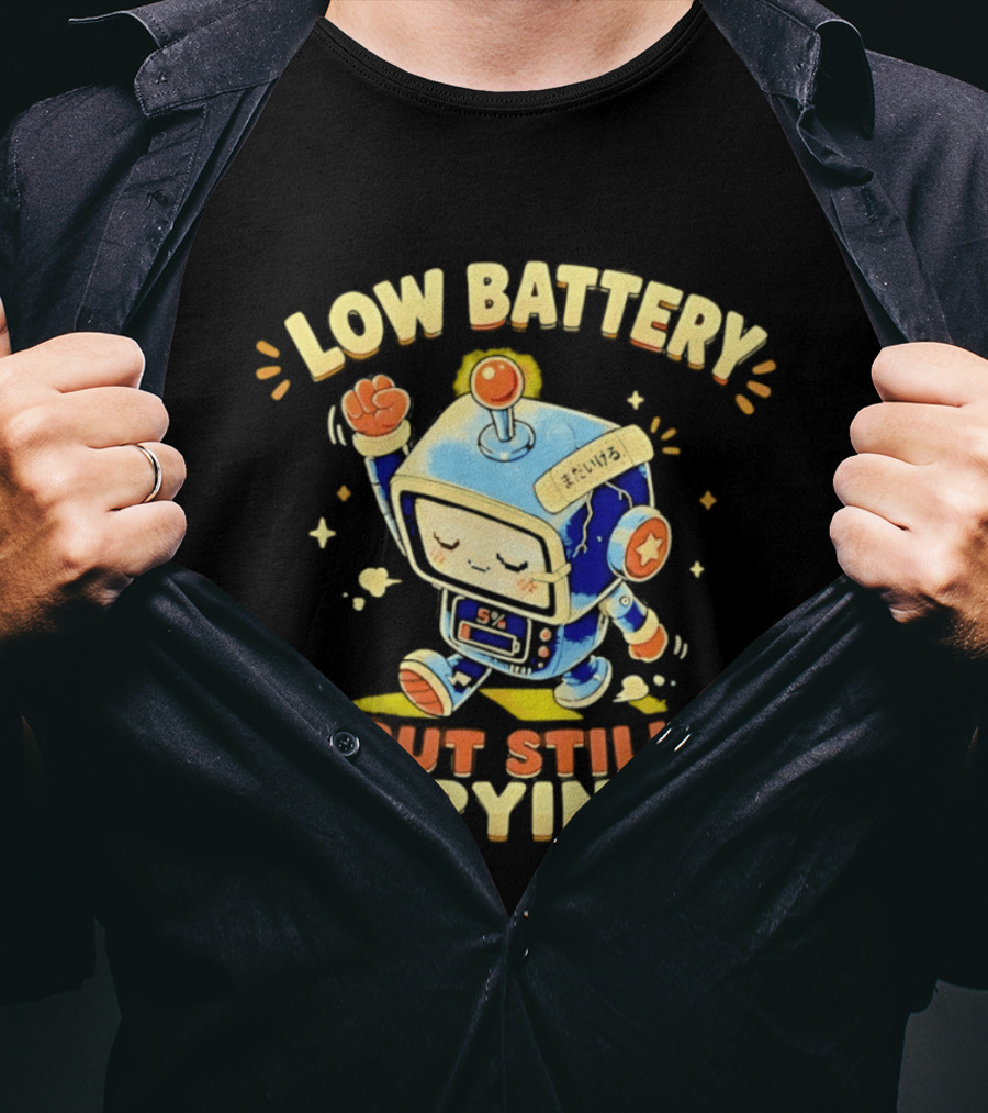 Low Battery But Still Trying Robot Retro Anime T-Shirt