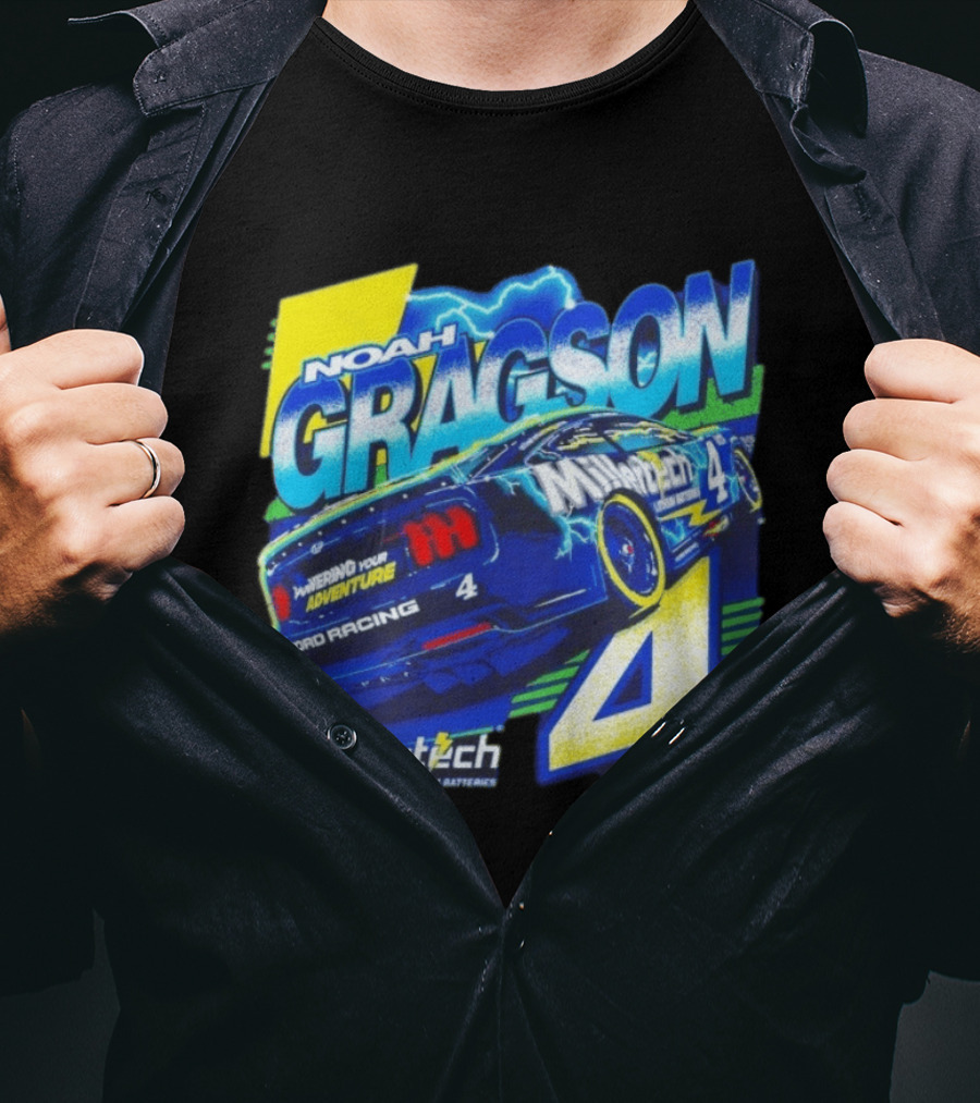Noah Gragson Millertech Performance Lithium Batteries No 4 Ford Racing Powering Your Adventure T-Shirt