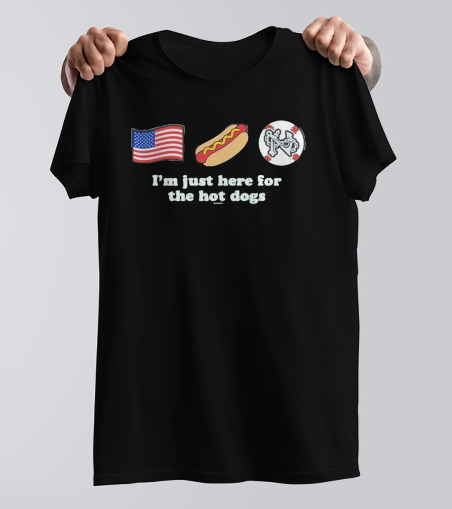 Norfolk Tides American Flag Baseball I'm Just Here For The Hot Dogs T-Shirt