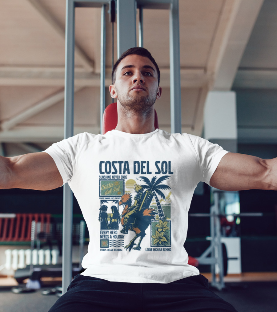 Costa Del Sol Final Fantasy Chocobo Beach Scene Palm Trees T-Shirt