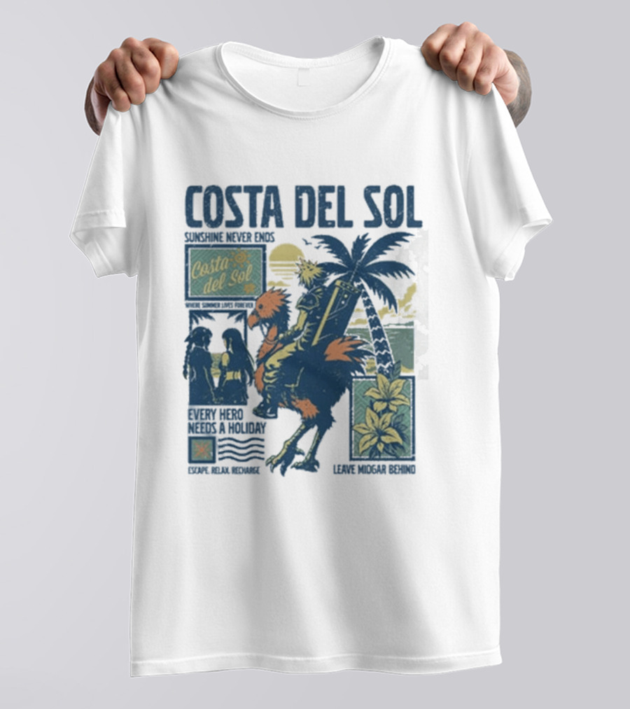 Costa Del Sol Final Fantasy Chocobo Beach Scene Palm Trees T-Shirt