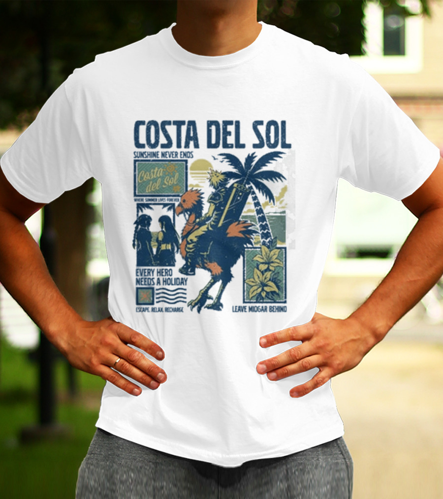 Costa Del Sol Final Fantasy Chocobo Beach Scene Palm Trees T-Shirt