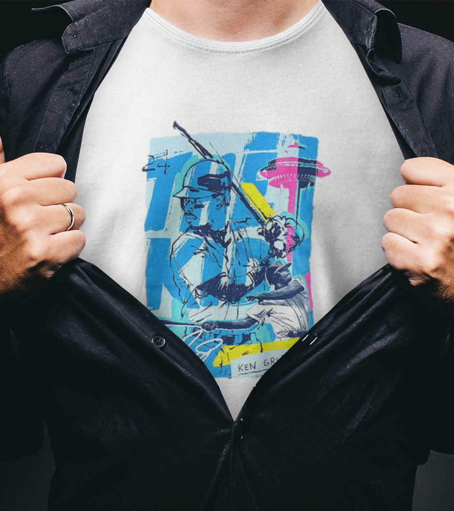 Ken Griffey Jr 24 Seattle Mariners Vintage Baseball Art Player Signature T-Shirt