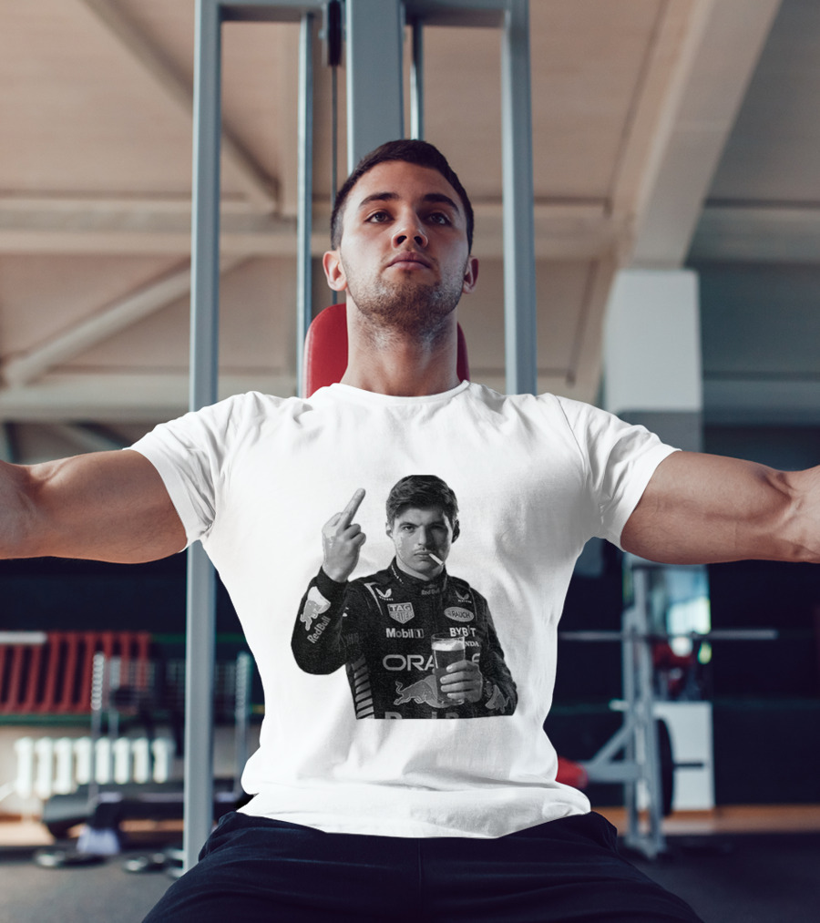 Max Verstappen Red Bull Racing Smoking Beer Middle Finger T-Shirt