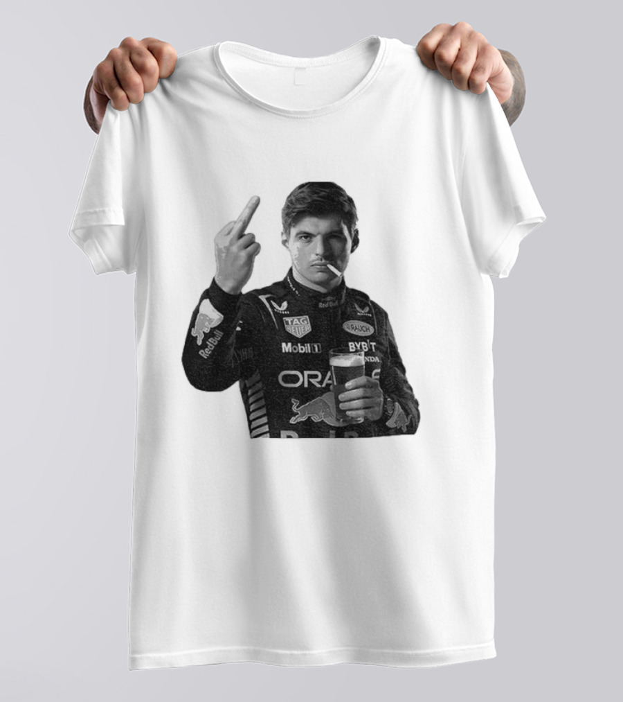 Max Verstappen Red Bull Racing Smoking Beer Middle Finger T-Shirt