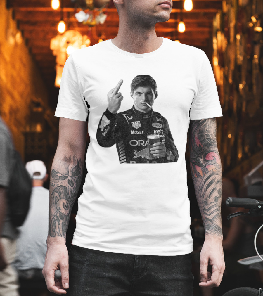 Max Verstappen Red Bull Racing Smoking Beer Middle Finger T-Shirt
